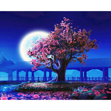 Pintura por números de flores de melocotón para adultos, paisaje de luz de la Luna, regalo hecho a mano, regalo único, decoración del hogar 2024 - compra barato