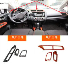 Decoração para ar condicionado frontal de madeira, cobertura de saída de ar condicionado de fibra de carbono abs 3 segundos para honda jazz 2014-2018 2024 - compre barato