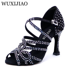 WUXIJIAO-zapatos de baile latino con diamantes de imitación brillantes para mujer, zapatillas de baile de Salsa de satén para mujer, zapatos de salón Tango para Dacne 2024 - compra barato