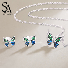 SA SILVERAGE Necklace Earring Female Sterling Silver Original Design Simple Butterfly S925 Sterling Necklace Female 2019 Jewelry 2024 - buy cheap