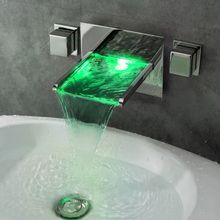 Free shipping Modern Bathroom LED Wall-Mounted widespread Waterfall Bath Sink Faucet Square 2024 - buy cheap