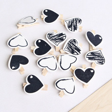 Heart 5pcs Black White Wooden Clothespin Clips Office Party Decoration Accessories Photo Hanging Pegs 30x4mm DIY 2024 - buy cheap