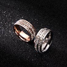 Yun ruo anéis cz luxuosos de zircônia com duas fileiras duplas, cor de ouro rosado, para homens e mulheres, casamento, joias de aço inoxidável 316 l, previne alergias 2024 - compre barato