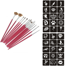 15PCS Face Body Paint Brushes With Henna Stencils Set Professional Nylon Hair Painting Nail Brush For Body Art Tattoo Templates 2024 - buy cheap