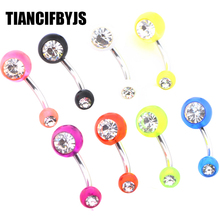TianciFBYJS Belly Ring 2017 Acrylic Body Jewelry Navel Bar Double Gem colorful Piercing Ear Navel Belly Nombril 2024 - buy cheap