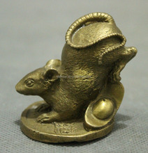 Chinese Pure Brass Lovely Year Zodiac Mouse Play YuanBao Coin Statue Sculpture 2024 - buy cheap