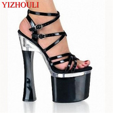 18cm ultra high heels open toe sandals 7 inch sexy gladiator platform thick heel shoe spool heels Exotic Dancer shoes 2024 - buy cheap