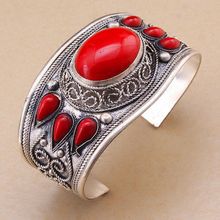 Charm Red Coral Stone Bead Cuff Bracelet Bangle Tibet Flowernew GP SHIPPING new >>-hot 2024 - buy cheap
