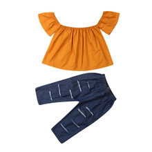 Комплекты одежды из 2 предметов для маленьких девочек желтая футболка комплект из топа и джинсовых штанов 2024 - купить недорого