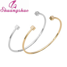 Shuangshuo Fashion Love Cuff Bangle Adjustable Simple Open Double Square Bar Bracelets & Bangles for Women Viking Bracelet SZ006 2024 - buy cheap