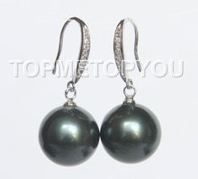 free shipping Hot sale >>>>jewe 16mm round black south sea shell pearl Earrings 925 silver 2024 - buy cheap