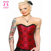 Steampunk burlesco de renda floral vermelha, espartilho de aço de renda, lingerie sem alças, corseletes sexy, roupa gótica para mulheres 2024 - compre barato