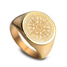 Anel masculino com bússola, anel dourado e preto de aço inoxidável 2024 - compre barato