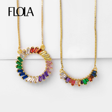 FLOLA CZ Rainbow Necklace Woman Long Chain Zirconia Necklace Stone Rainbow Jewelry Arcoiris Collar Gold Pendant Necklace nkep17 2024 - buy cheap