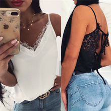 Black Sexy Fashion V Neck Lace Backless Lace-up Women Summer Satin Silk Lace Vest Top Sleeveless Camis T-Shirt 2024 - buy cheap