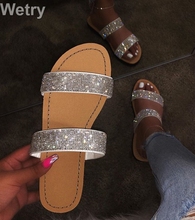 Сандалии Dimond женские с кристаллами, плоская подошва, открытый носок, удобные пляжные тапочки, без застежки, летняя Уличная обувь 2024 - купить недорого