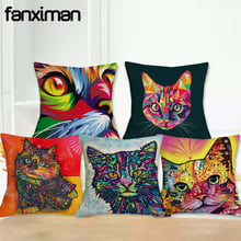 Fanximan Colorful Cat Print Customized Throw Pillowcase Pillow Covers Linen Square Cushion Cover Home Decoration Sofa Cushion 2024 - buy cheap