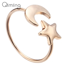 Anéis dourados de lua crescente, estrela, acessórios de moda feminina, joia boêmia, minúsculos estrelas abertas, anel ajustável, presente bonito 2024 - compre barato
