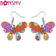 Bonsny brincos de borboleta floridos acrílicos, joias de desenhos animados grandes para meninas e adolescentes acessórios de novidades 2024 - compre barato