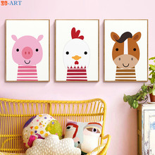 Farm Animals Prints Sheep Pig Horse Hen Cartoon Poster Cute Canvas Painting Nursery Woodland Wall Art Decoration wall Pictures 2024 - buy cheap