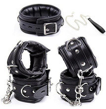 Leather Padded Handcuffs/ Ankle Cuffs / Sex Collar Bondage Restraints,BDSM Set,Sex Toys For Couple 2024 - buy cheap