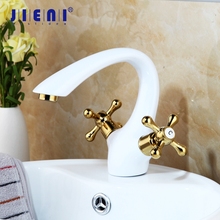 JIENI NEW Solid Brass Golden Polish 2 Handles Faucets Bathroom Basin Faucet Lavabo White Painting Tap Mixer Taps 2024 - buy cheap