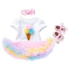 Newborn Kids Baby Princess Birthday Party New Year Clothes Sets Dresses+Headband+Shoes 3Pcs Girl Summer Clothing Baby Outfits 2024 - buy cheap