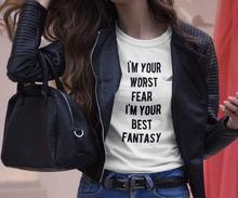 Eu sou o seu pior medo letras imprimir camisa feminina de algodão casual engraçado camisa para senhora topo t tumblr hipster navio da gota novo-13 2024 - compre barato