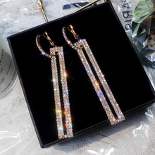 KMVEXO Fashion Long Geometric Drop Earrings Luxury Gold Silver Color Rectangle Rhinestone Earring for Women Party Jewelry Gifts 2024 - buy cheap