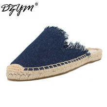 DZYM Spring Summer New Linen Canvas Fishermen Shoes Retro Vintage Women Home Slippers Straw Flax Cool Espadrilles Slippers Mules 2024 - buy cheap
