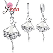 925 Sterling Silver Jewelry Sets For Women Brand Dancing Ballet Girl Design Cubic Zircon Pendant Necklace Earrings Sets 2024 - buy cheap