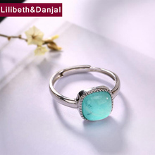 2019 New Adjustable Ring 100% Real 925 Sterling Silver fine Jewelry Women Mosaic Amazonite Square Opening Wedding LOVE Ring YR6 2024 - buy cheap