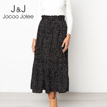 Jocoo jolee saia longa feminina boho, saia midi com cintura alta e estampa de ponto floral, plissada, verão casual com bolsos 2024 - compre barato