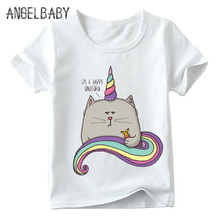 Children Cartoon Cute Cat Unicorn Print Funny T shirt Boys and Girls Summer Harajuku Tops Kid Soft White T-shirt,ooo5075 2024 - buy cheap