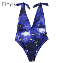 Maiô sexy de uma peça com estampa de céu estrelado floylpara mulheres, traje de banho com duas forros 2024 - compre barato