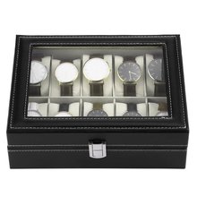 ESTUCHE DE LUJO de cuero PU para reloj, organizador de joyería de lujo con 10 ranuras para almacenamiento de joyas, soporte de colección, caja de reloj de pulsera negra 2024 - compra barato