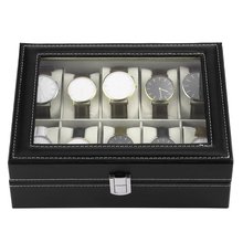 10 Slots Luxury PU Leather Watch Jewelry Display Storage Organizer Holder Collection Case Black Casket Wrist Watch Gem Box 2024 - buy cheap