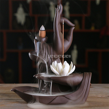 Ceramic Hand of Buddha Lotus Smoke Backflow Incense Burner Aromatherapy Smoke Holder Censer Burner Home Office Ornaments 2024 - buy cheap