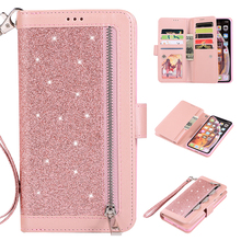 Bling Glitter Leather Case For iPhone X XS Max 8 7 Plus 9 Cards Zipper Wallet Cover For iPhone XR XS 6 6S Plus Flip Phone Cases 2024 - buy cheap