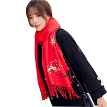 Женский теплый шарф с вышивкой в виде цветка сливы, женский зимний кашемировый женский шарф, дорожная шаль из пашмины 2024 - купить недорого