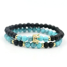 2Pcs/Set Green Pine Stone Beaded CROWN Bracelet Men Women Bracelets Jewelry 2024 - buy cheap