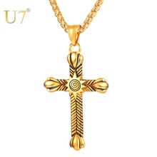 U7 Punk Sun Solar Cross Crucifix Pendant Necklace for Men Women Stainless Steel Male Ancient Jewelry Bijoux Gift Wholesale P1188 2024 - buy cheap