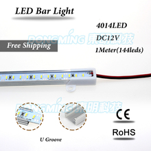 Faixa de luzes led cor branca/fria, perfil em alumínio u/v, 1m de led resistente, 144leds, 12v, smd 4014 2024 - compre barato