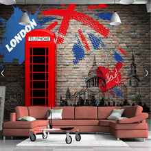 European retro london red telephone booth brick backsplash wall murals 3d bedroom for living room photo wall mural wall paper 2024 - buy cheap