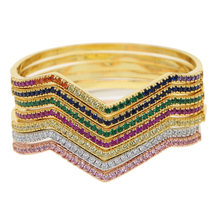 Wholesale Multi Color Cz Wave Band Stack Open Cuff Bangle Bracelet Gold Filled Trendy 2021 Fashion European Women Fine Jewelry 2024 - buy cheap