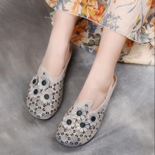 RUSHIMAN-Zapatillas de piel auténtica para mujer, hechas a mano Sandalias planas, Estilo Vintage, para verano 2024 - compra barato