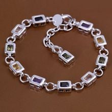 Free Shipping Wholesale silver bracelet, 925 fashion silver plated jewelry Square color stone bracelet /NVPEXHWW WIIHEZHY 2024 - buy cheap