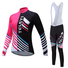 Women cycling set long sleeves 2018 Bike Jersey pants suit Mountain Clothing MTB Bicycle Ropa Ciclismo Top bottom Black red pink 2024 - buy cheap