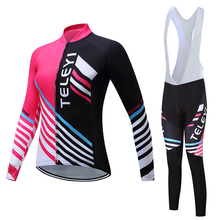 Conjunto de Ciclismo de manga larga 2018 para mujer, pantalones de Ciclismo, Ropa de montaña, Ropa de Ciclismo, Ropa de Ciclismo, Top bottom negro rojo rosa 2024 - compra barato