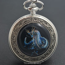 Fashion silver cutout male pocket watch blue roman numerals personalized mechanical pocket watch 2024 - buy cheap